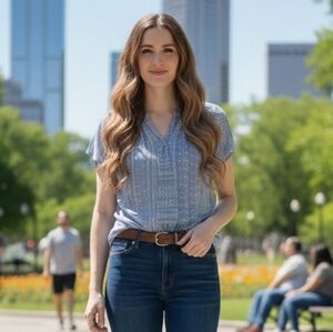 Como Vintage Light Blue Patterned Blouse